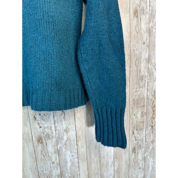 American Eagle Sweater Womens M Teal Blue Tan Mock Neck Fair Isle Knit Pullover - Picture 4 of 8